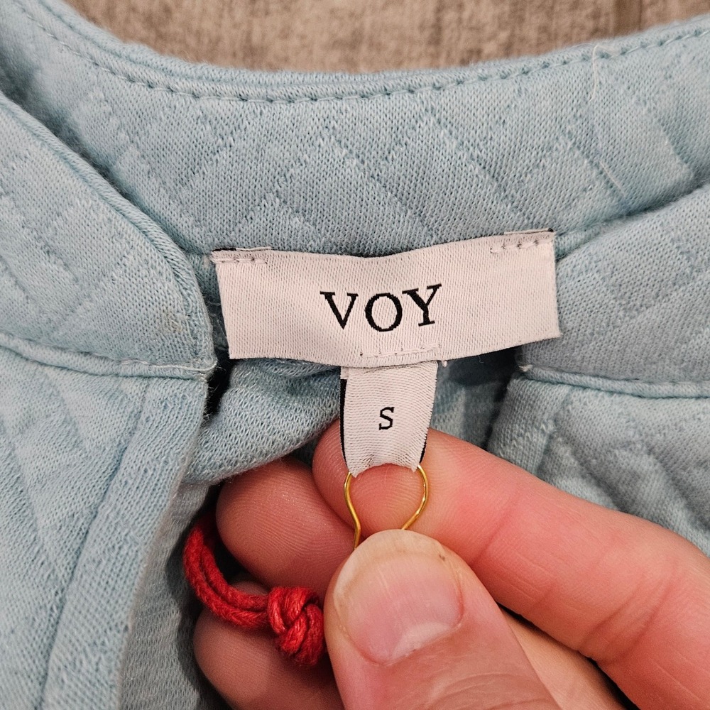VOY Quilted Athletic Mini Dress Size S Blue Side Stripe Zip Slit Preppy Sporty - Picture 8 of 10